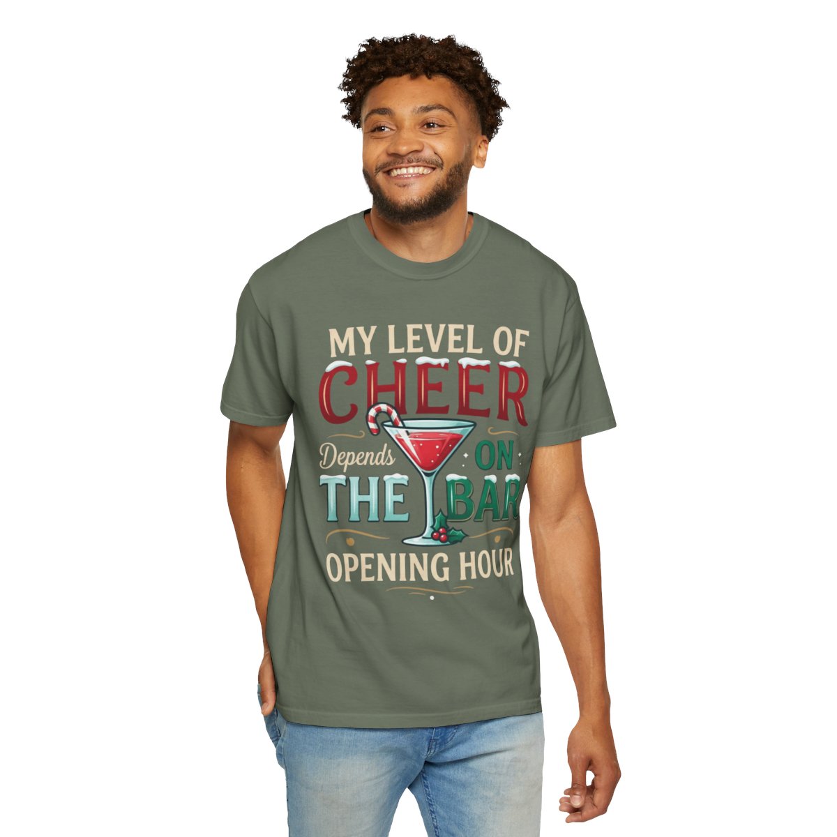 Color: Moss | Christmas Cheer Unisex Garment-Dyed Tee