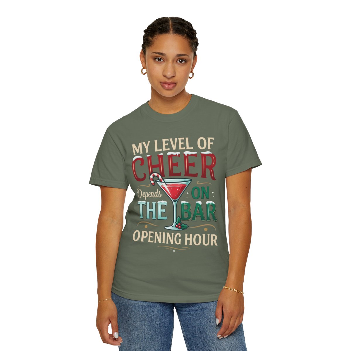 Color: Moss | Christmas Cheer Unisex Garment-Dyed Tee