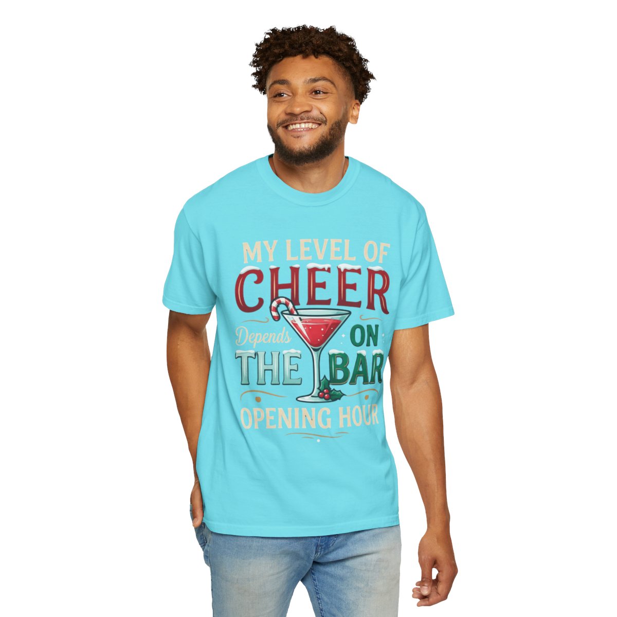 Color: Lagoon Blue | Christmas Cheer Unisex Garment-Dyed Tee
