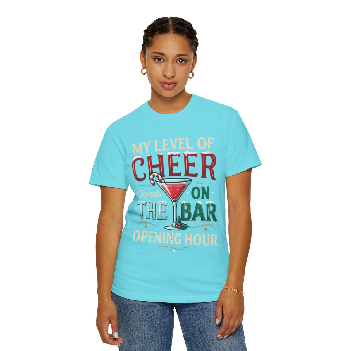 Color: Lagoon Blue | Christmas Cheer Unisex Garment-Dyed Tee