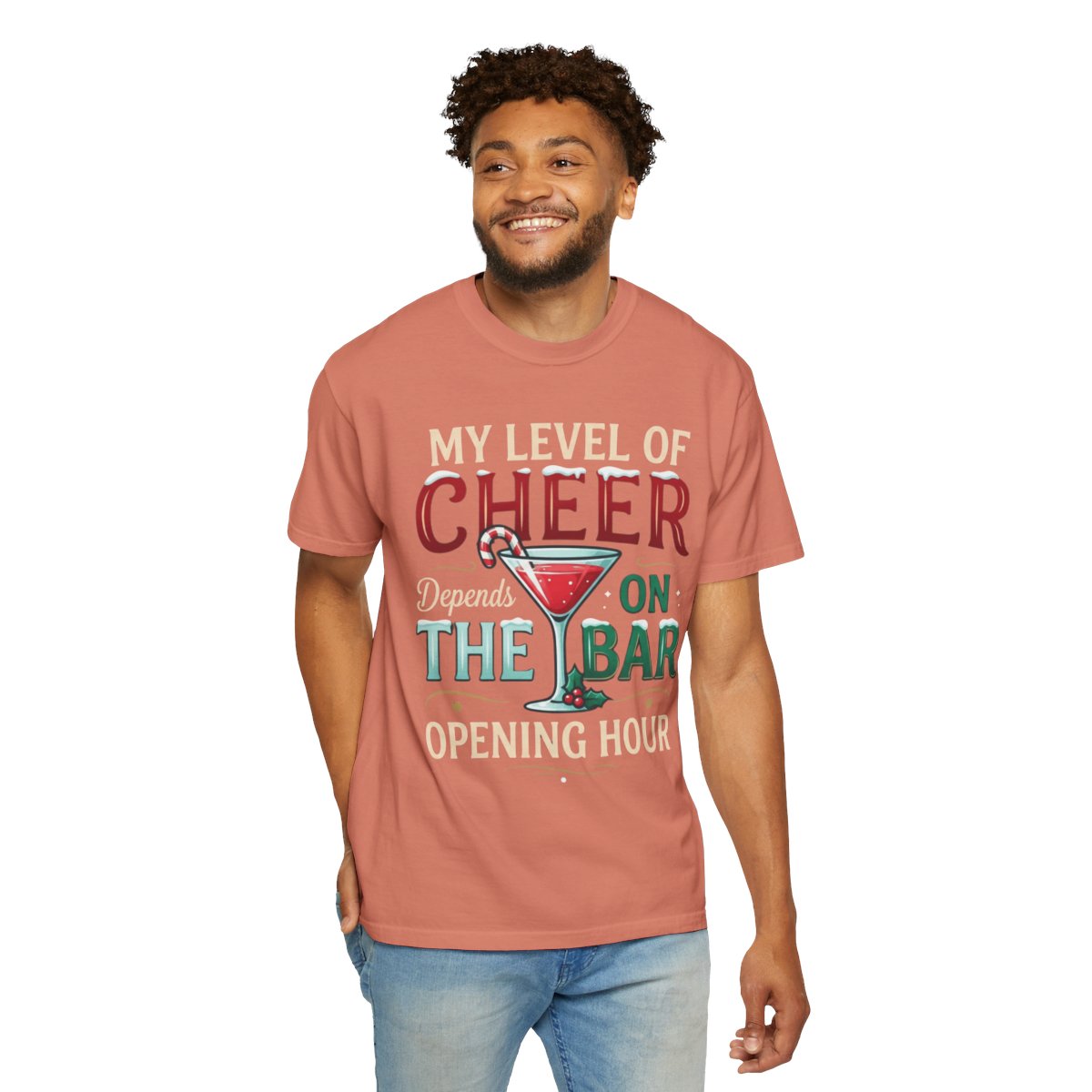 Color: Terracotta | Christmas Cheer Unisex Garment-Dyed Tee
