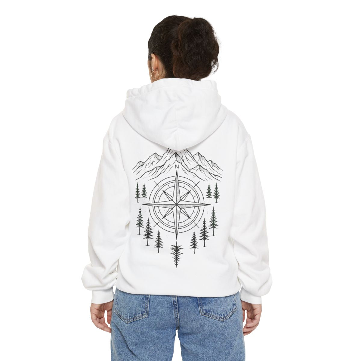 Color: White | Compass Garment-Dyed Hoodie