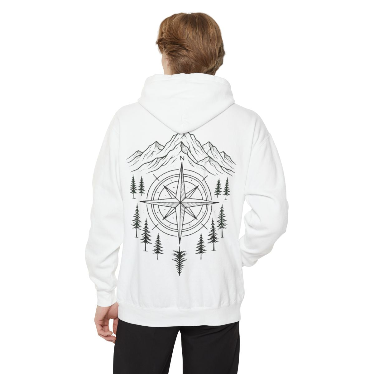 Color: White | Compass Garment-Dyed Hoodie