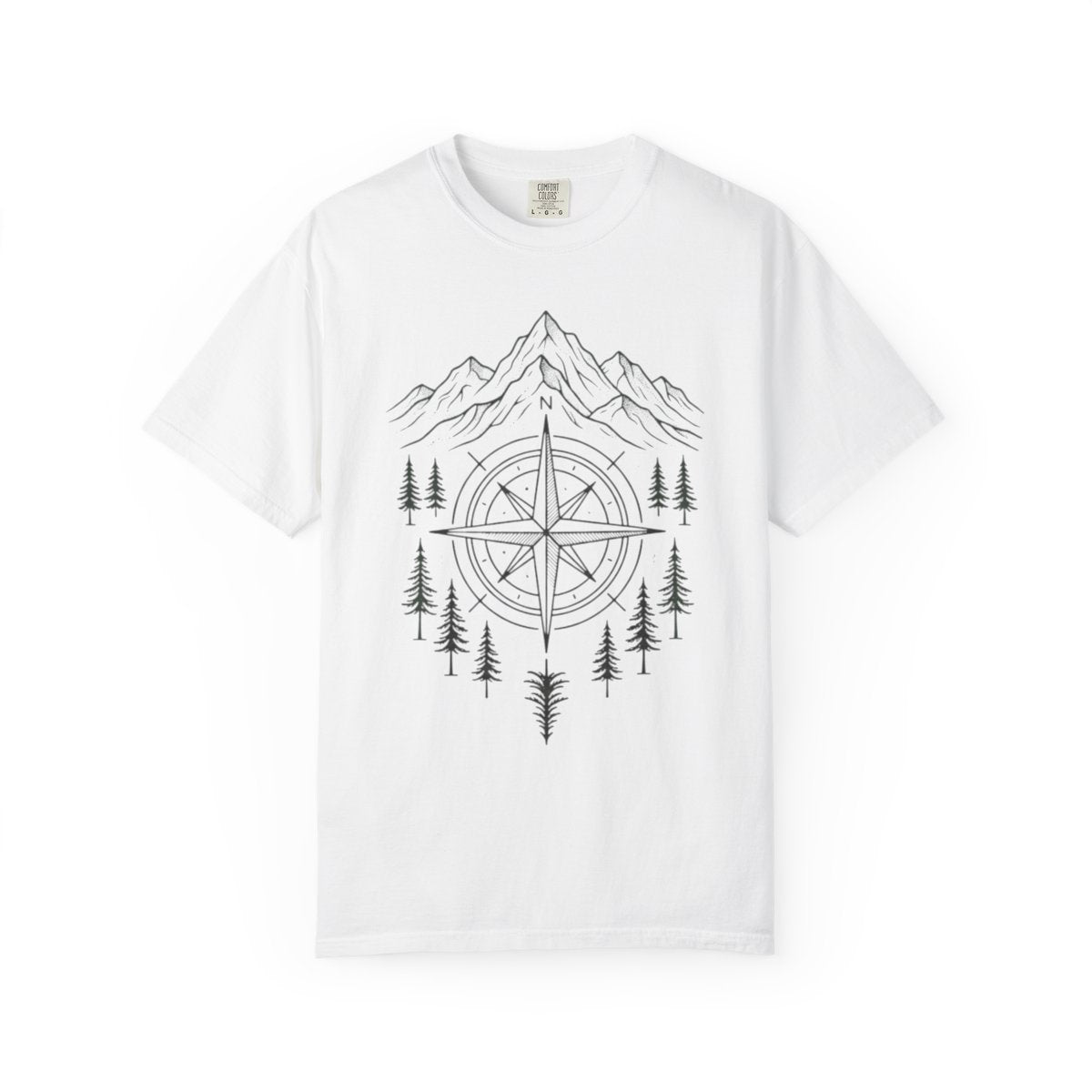 Color: White | Compass Unisex Garment-Dyed Tee