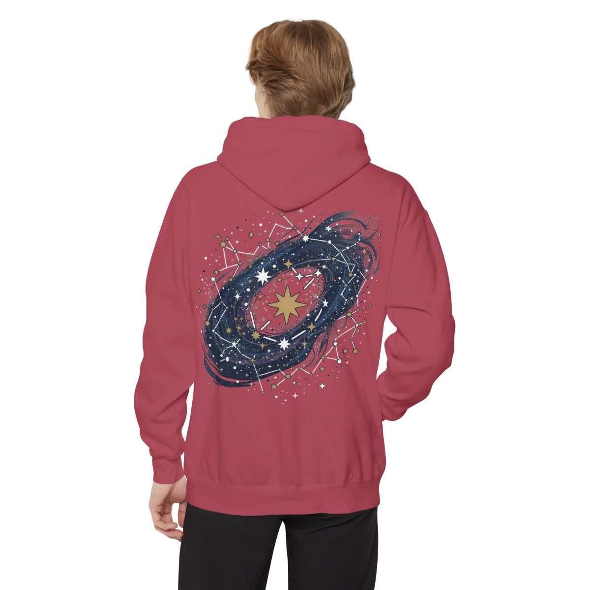 Color: Crimson | Constellation Map (Dark Sky) Garment-Dyed Hoodie