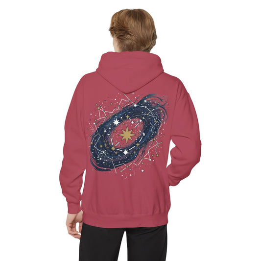 Color: Crimson | Constellation Map (Dark Sky) Garment-Dyed Hoodie
