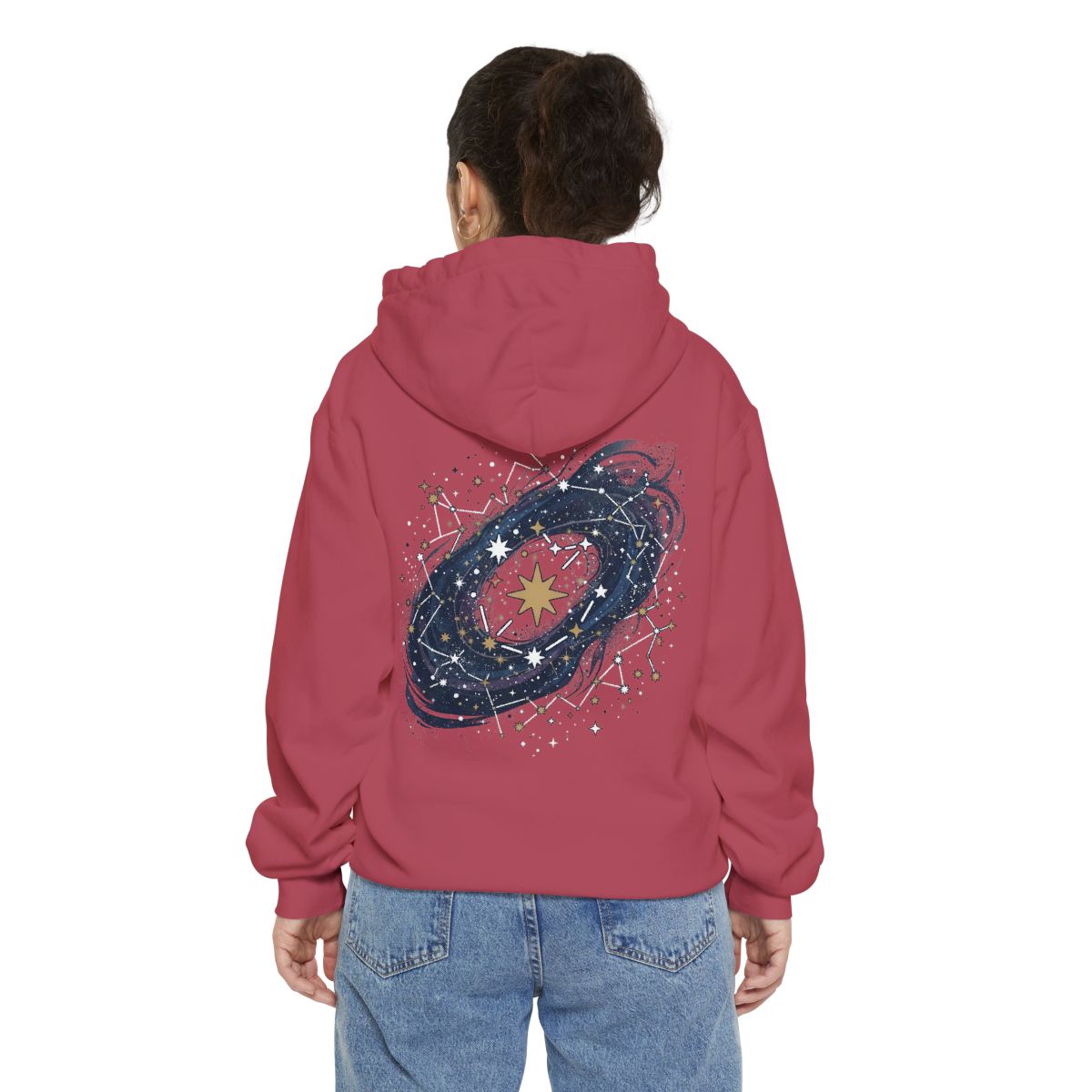 Color: Crimson | Constellation Map (Dark Sky) Garment-Dyed Hoodie