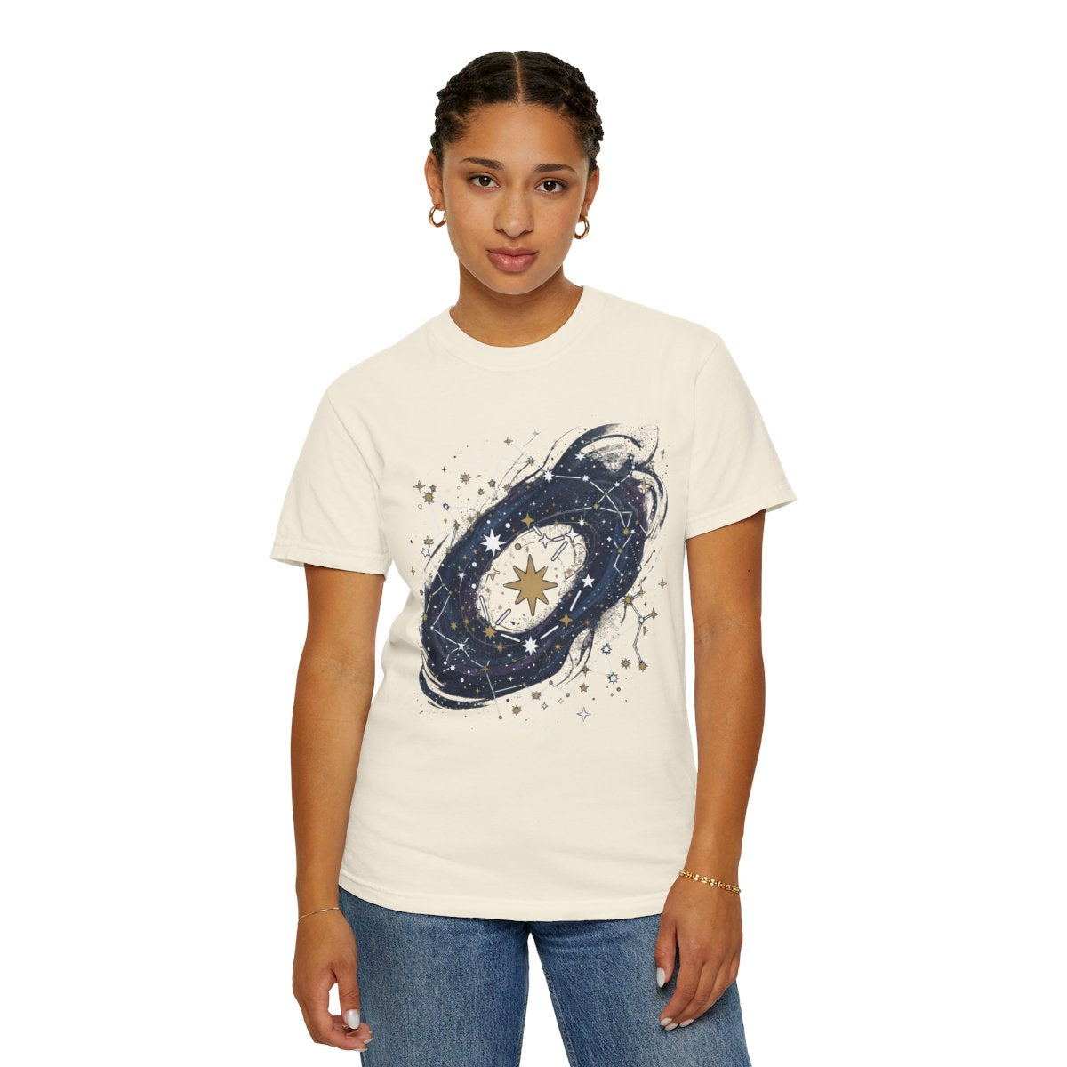 Color: Ivory | Constellation Map (Dark Sky) Unisex Garment-Dyed Tee