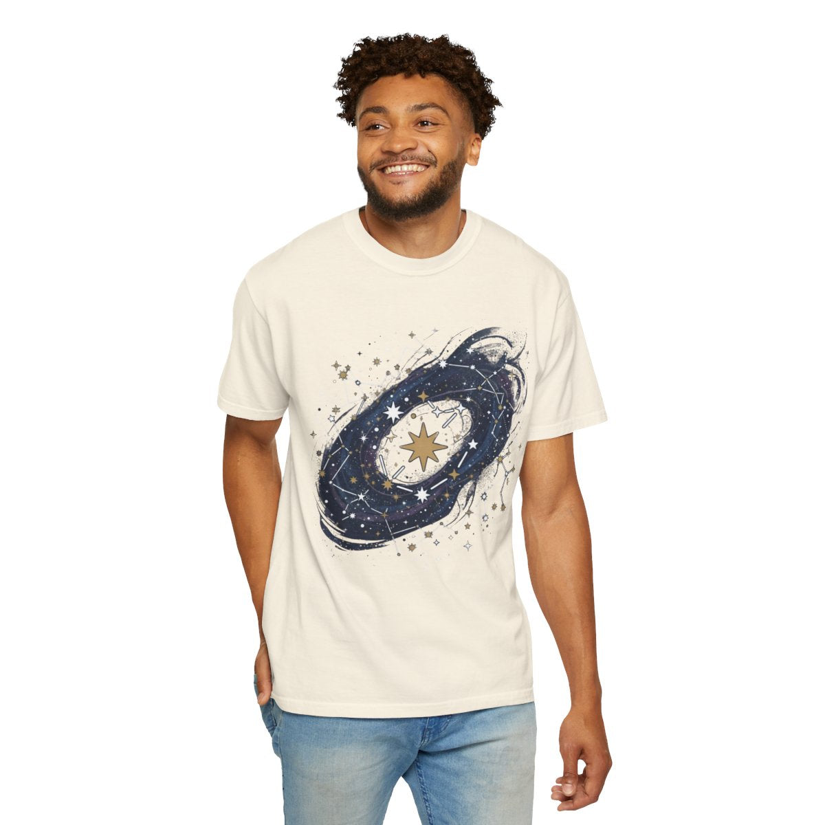 Color: Ivory | Constellation Map (Dark Sky) Unisex Garment-Dyed Tee
