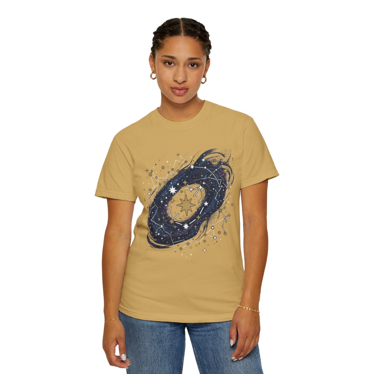 Color: Mustard | Constellation Map (Dark Sky) Unisex Garment-Dyed Tee