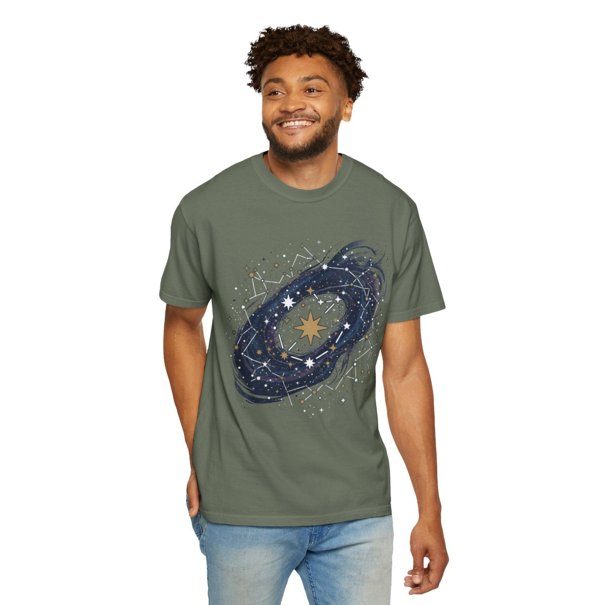 Color: Moss | Constellation Map (Dark Sky) Unisex Garment-Dyed Tee