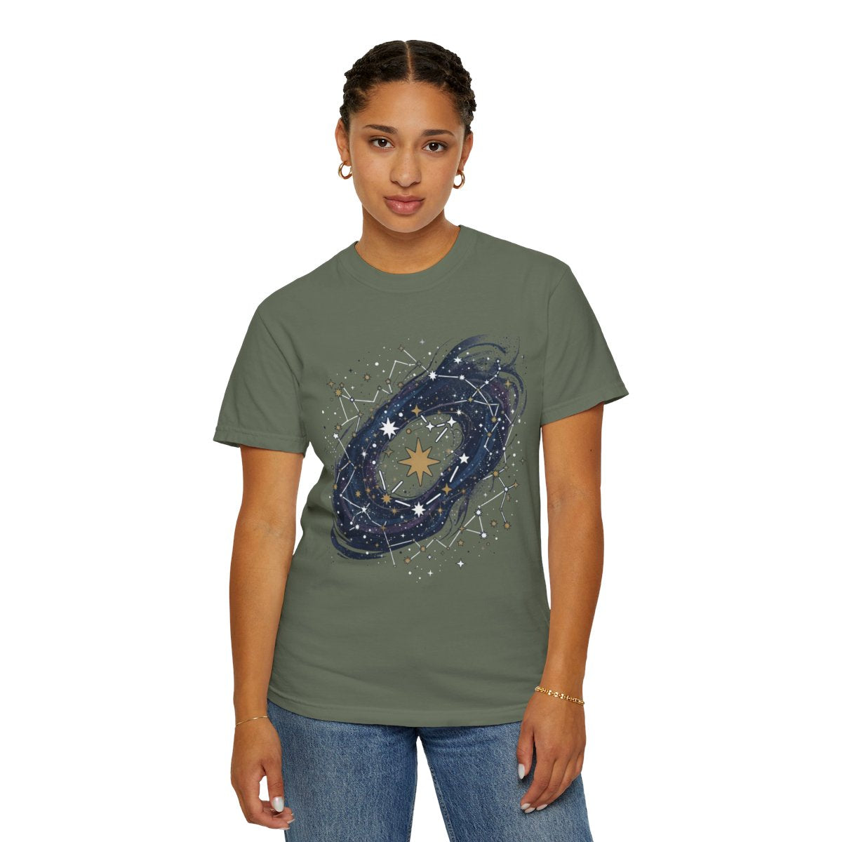 Color: Moss | Constellation Map (Dark Sky) Unisex Garment-Dyed Tee