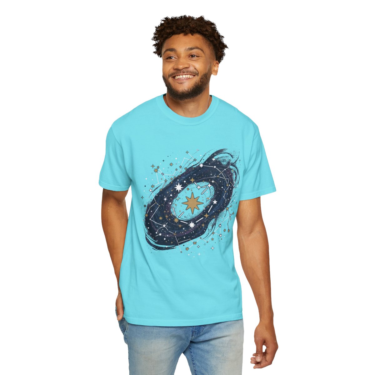 Color: Lagoon Blue | Constellation Map (Dark Sky) Unisex Garment-Dyed Tee
