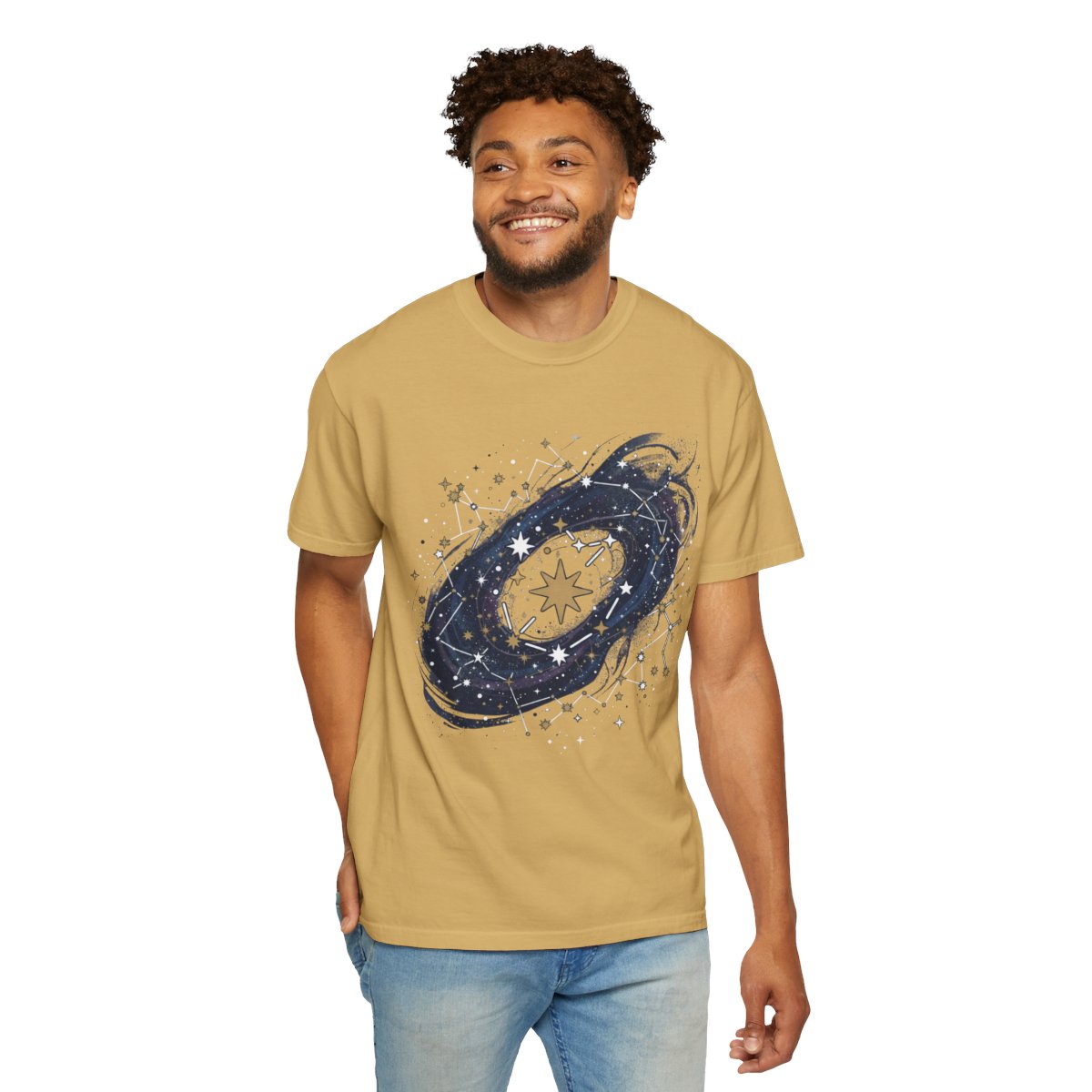Color: Mustard | Constellation Map (Dark Sky) Unisex Garment-Dyed Tee