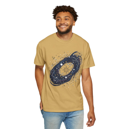 Color: Mustard | Constellation Map (Dark Sky) Unisex Garment-Dyed Tee