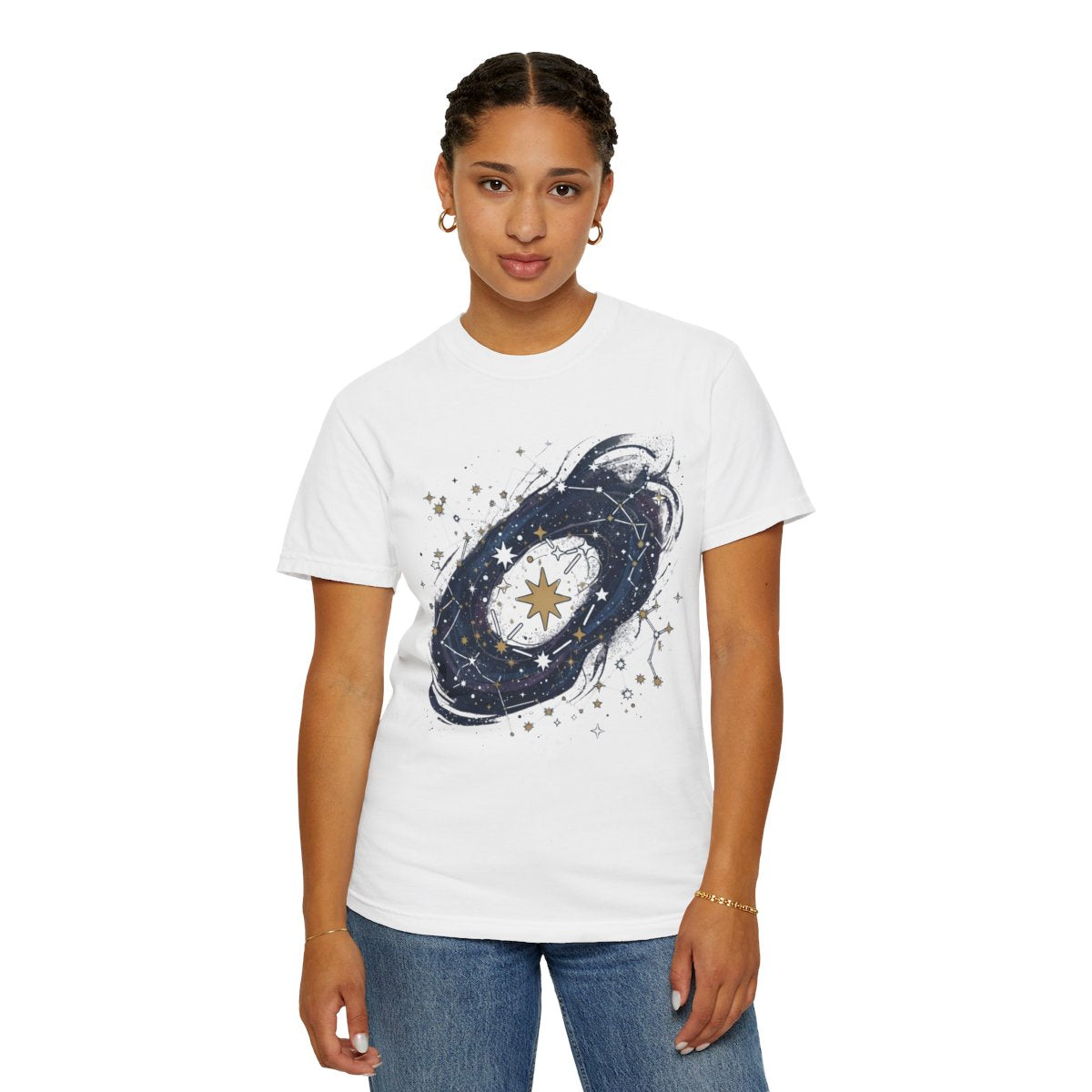 Color: White | Constellation Map (Dark Sky) Unisex Garment-Dyed Tee
