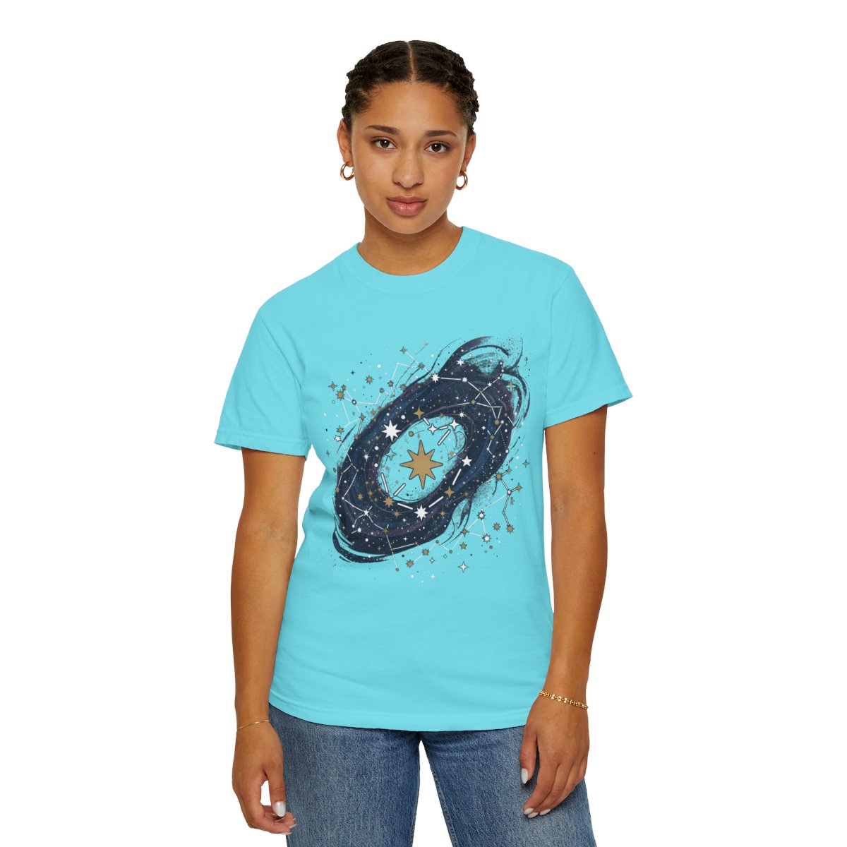 Color: Lagoon Blue | Constellation Map (Dark Sky) Unisex Garment-Dyed Tee
