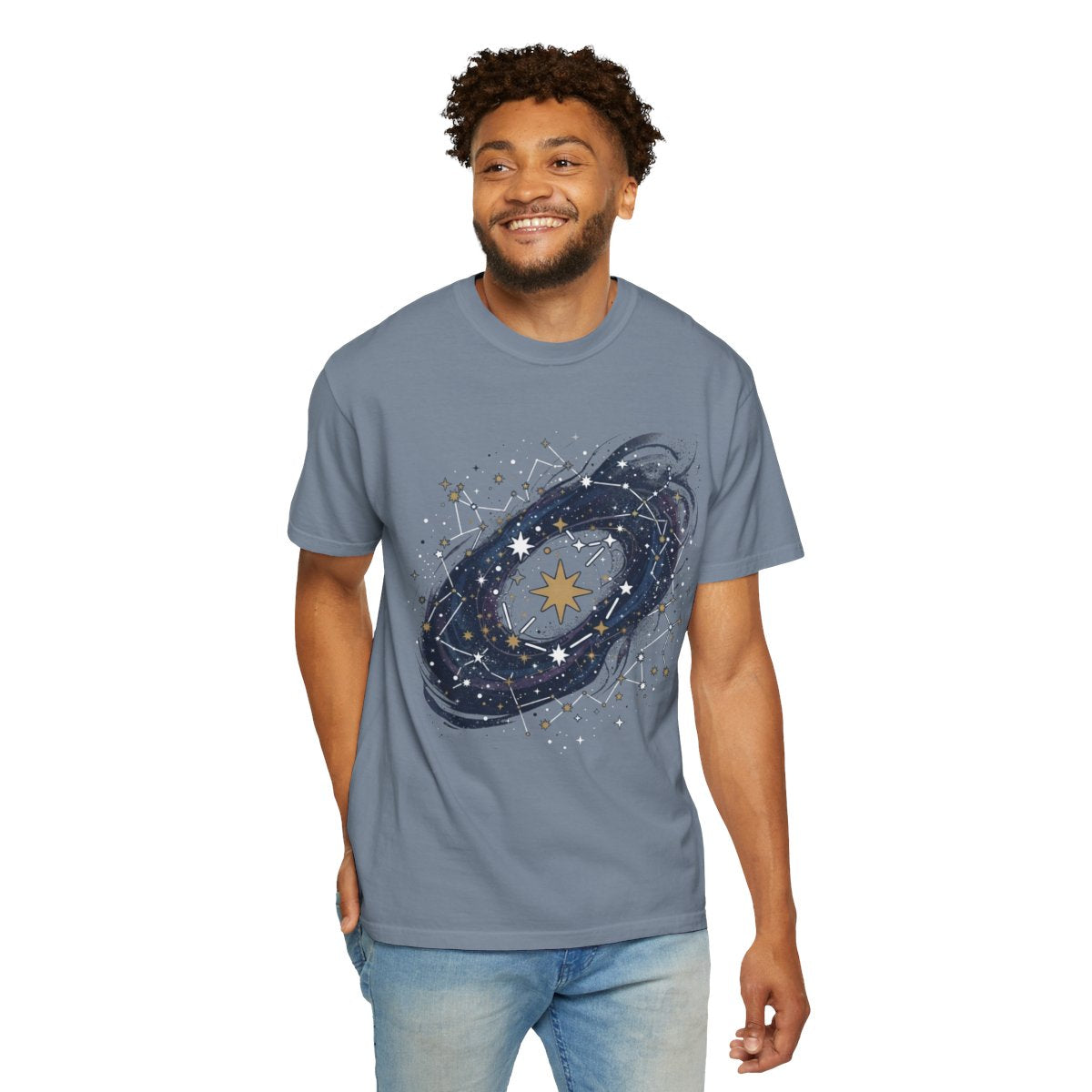 Color: Blue Jean | Constellation Map (Dark Sky) Unisex Garment-Dyed Tee