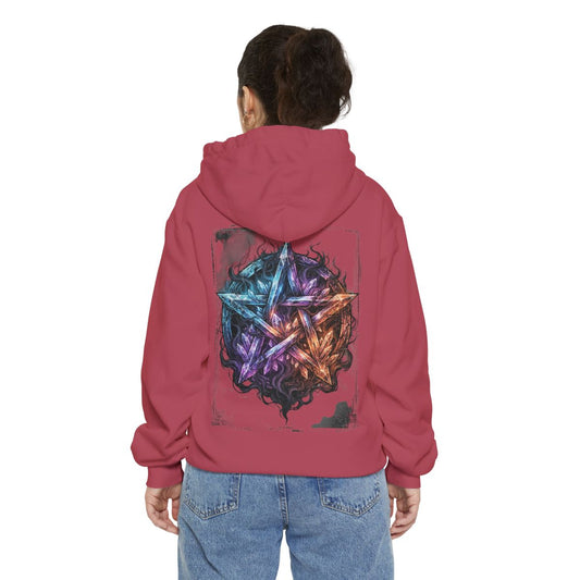 Color: Crimson | Cosmic Spectrum Pentacle Garment-Dyed Hoodie