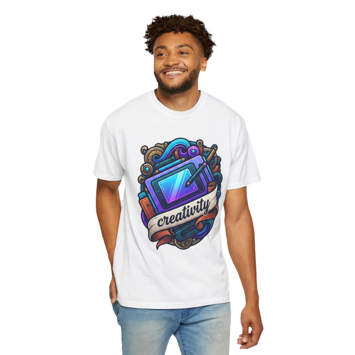 Color: White | Creativity Unisex Garment-Dyed Tee