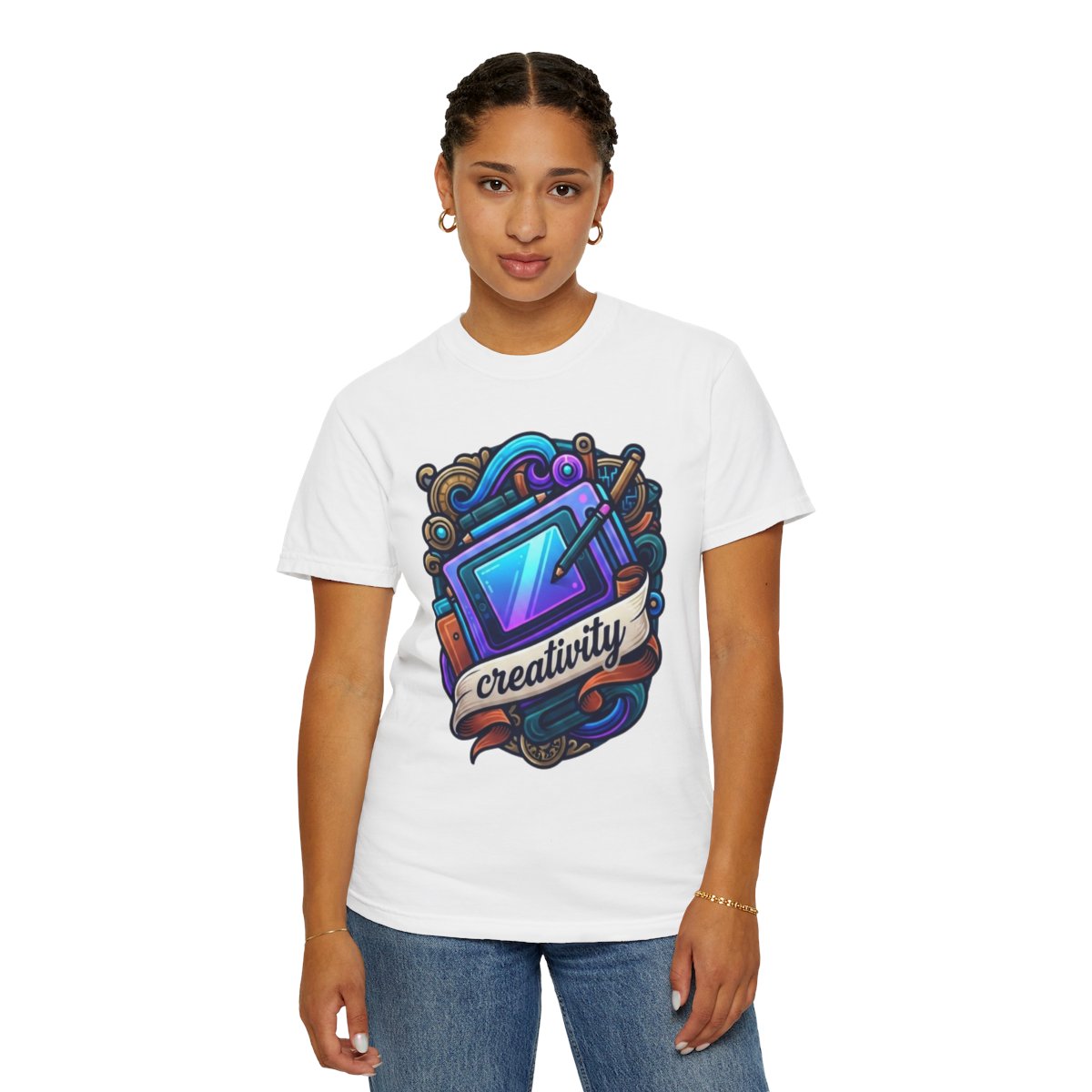 Color: White | Creativity Unisex Garment-Dyed Tee
