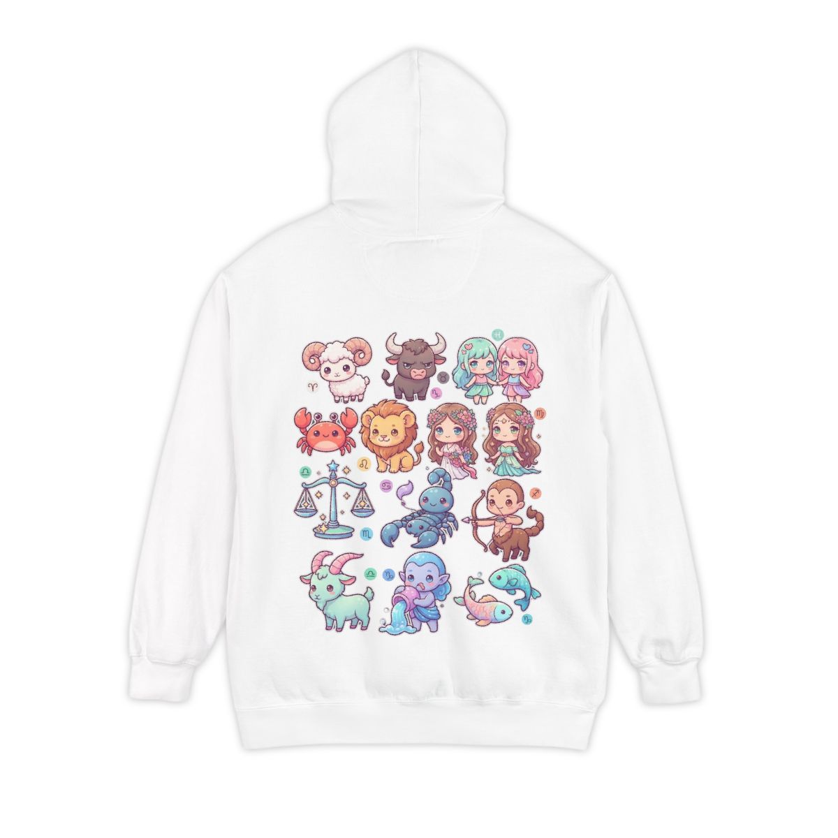 Color: White | Cute Chibi Zodiac Garment-Dyed Hoodie
