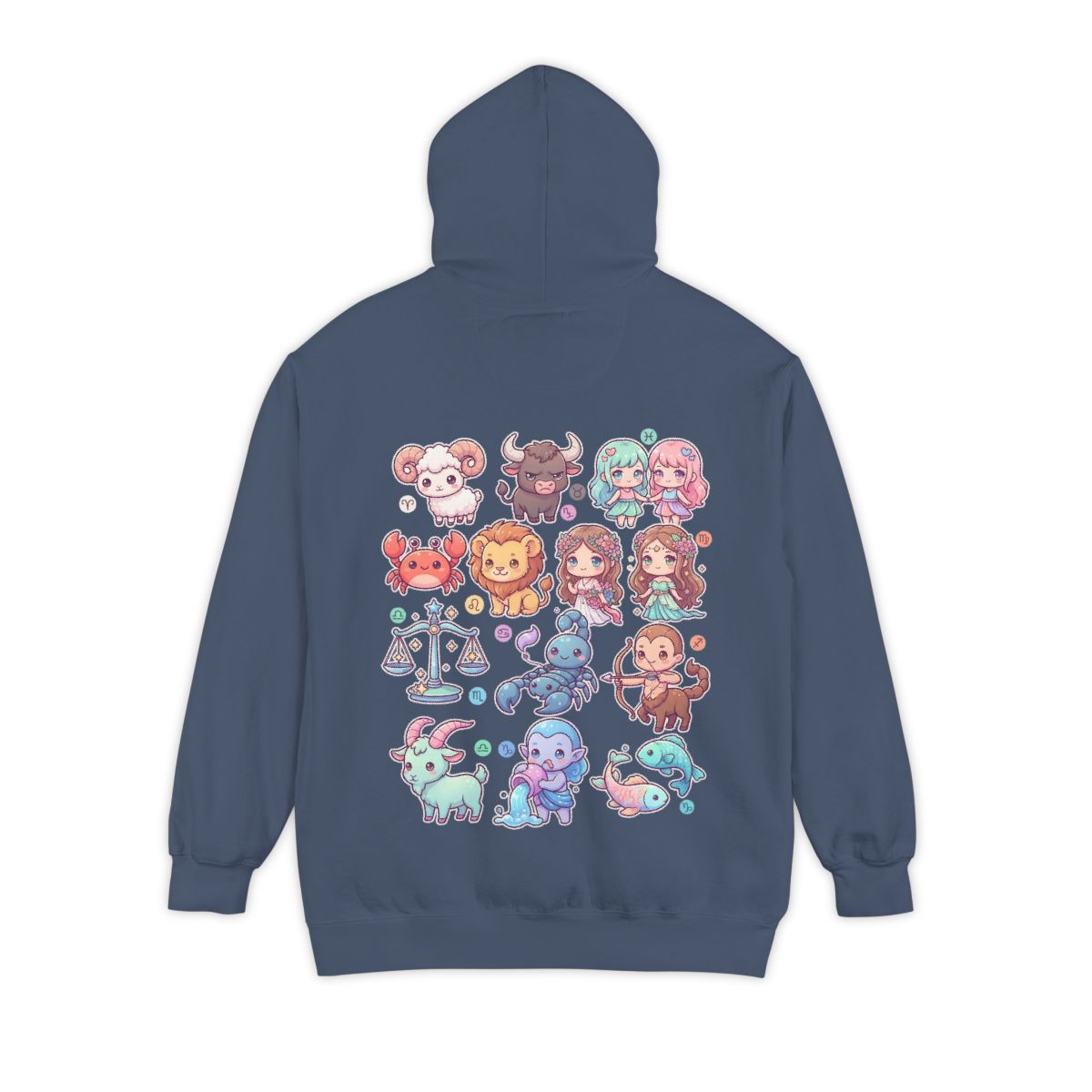 Color: Denim | Cute Chibi Zodiac Garment-Dyed Hoodie