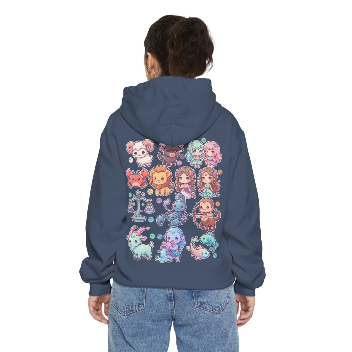 Color: Denim | Cute Chibi Zodiac Garment-Dyed Hoodie