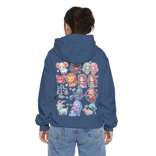 Color: True Navy | Cute Chibi Zodiac Garment-Dyed Hoodie