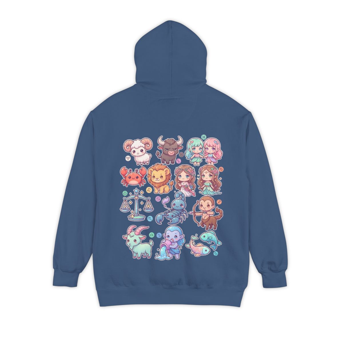 Color: True Navy | Cute Chibi Zodiac Garment-Dyed Hoodie