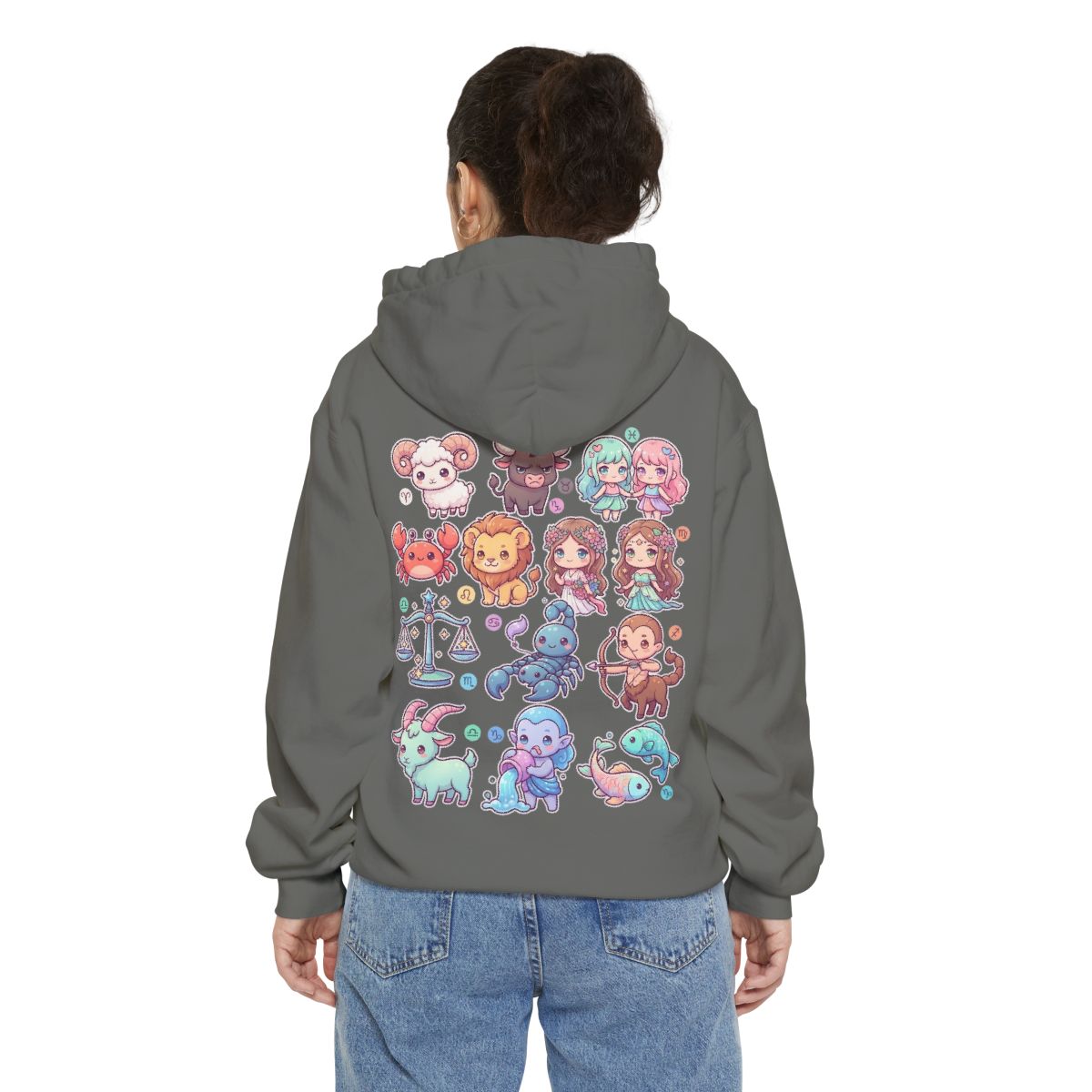Color: Grey | Cute Chibi Zodiac Garment-Dyed Hoodie