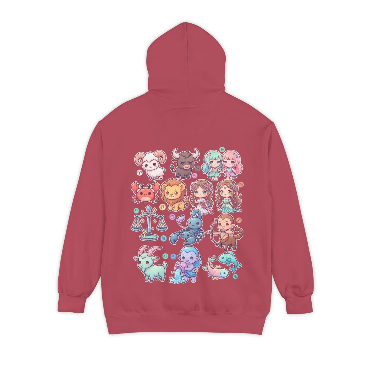 Color: Crimson | Cute Chibi Zodiac Garment-Dyed Hoodie