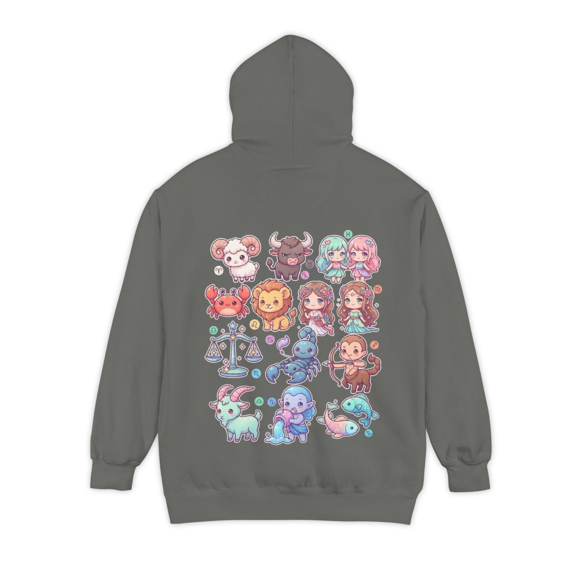 Color: Grey | Cute Chibi Zodiac Garment-Dyed Hoodie