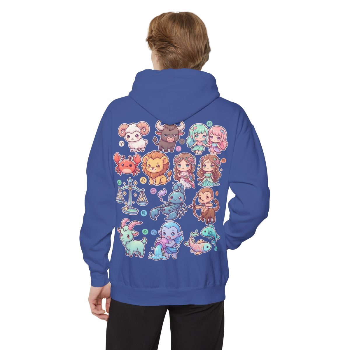 Color: Flo Blue | Cute Chibi Zodiac Garment-Dyed Hoodie