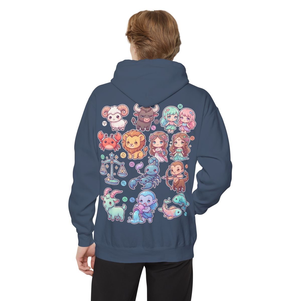 Color: Denim | Cute Chibi Zodiac Garment-Dyed Hoodie