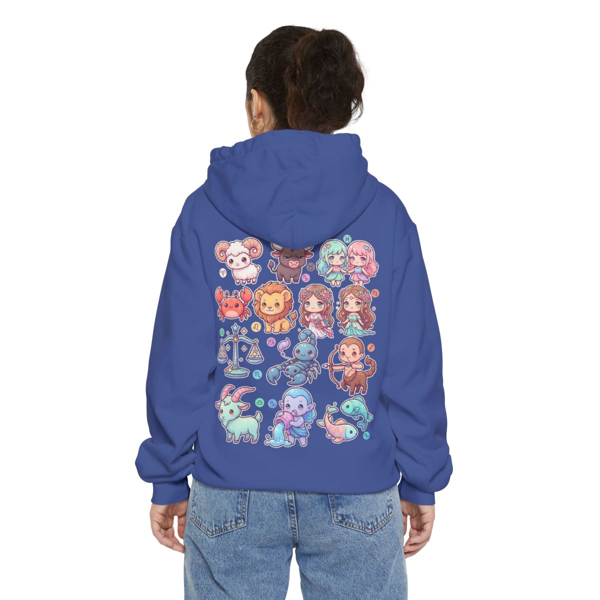 Color: Flo Blue | Cute Chibi Zodiac Garment-Dyed Hoodie
