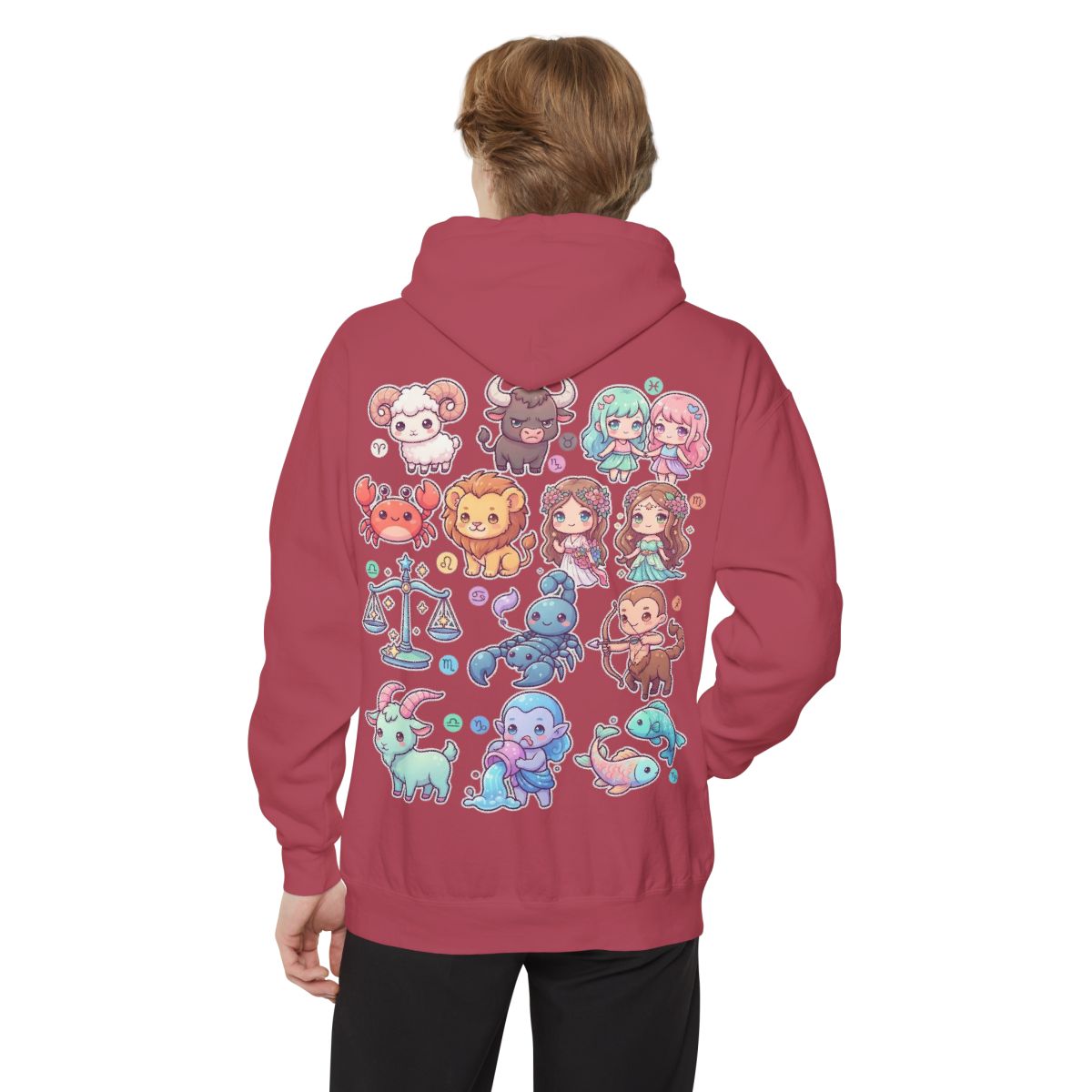 Color: Crimson | Cute Chibi Zodiac Garment-Dyed Hoodie