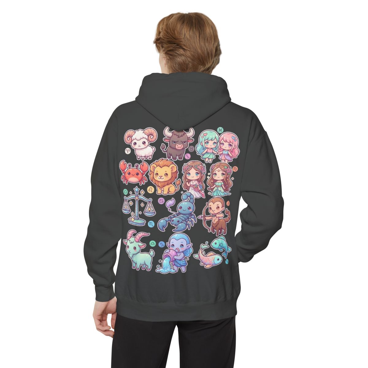 Color: Pepper | Cute Chibi Zodiac Garment-Dyed Hoodie
