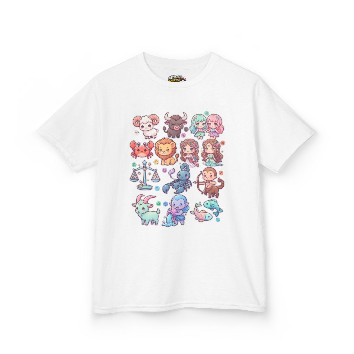 Color: White | Cute Chibi Zodiac Kids Tee