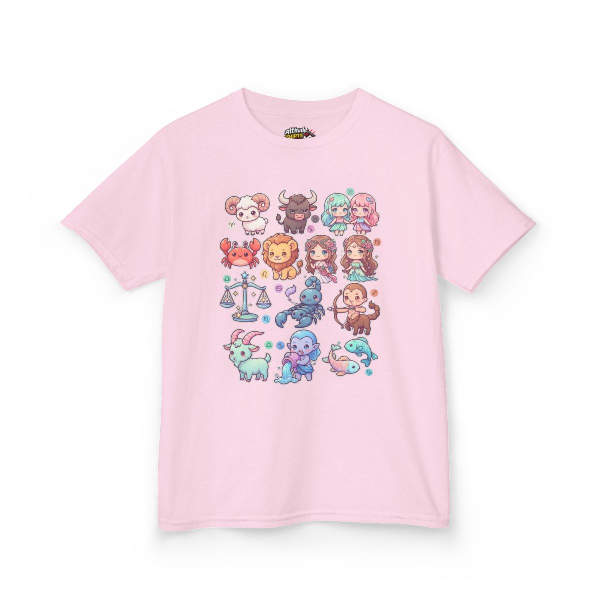 Color: Light Pink | Cute Chibi Zodiac Kids Tee