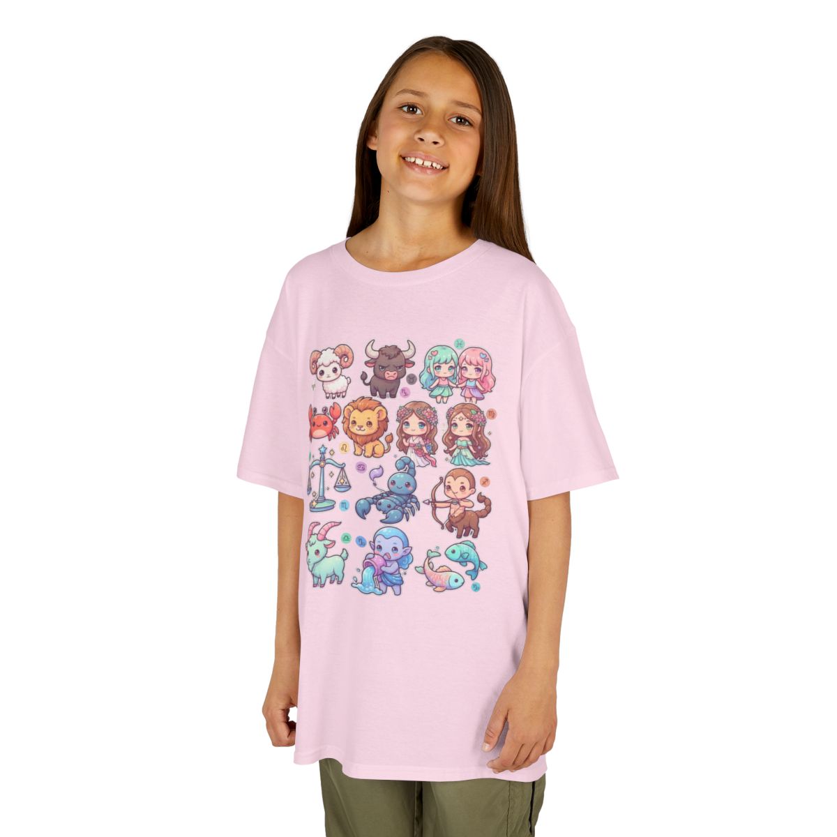 Color: Light Pink | Cute Chibi Zodiac Kids Tee