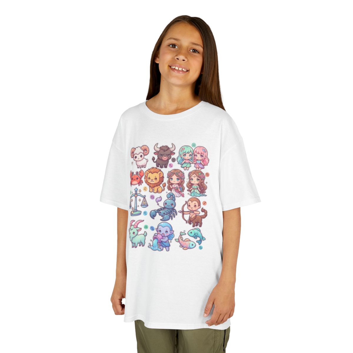 Color: White | Cute Chibi Zodiac Kids Tee