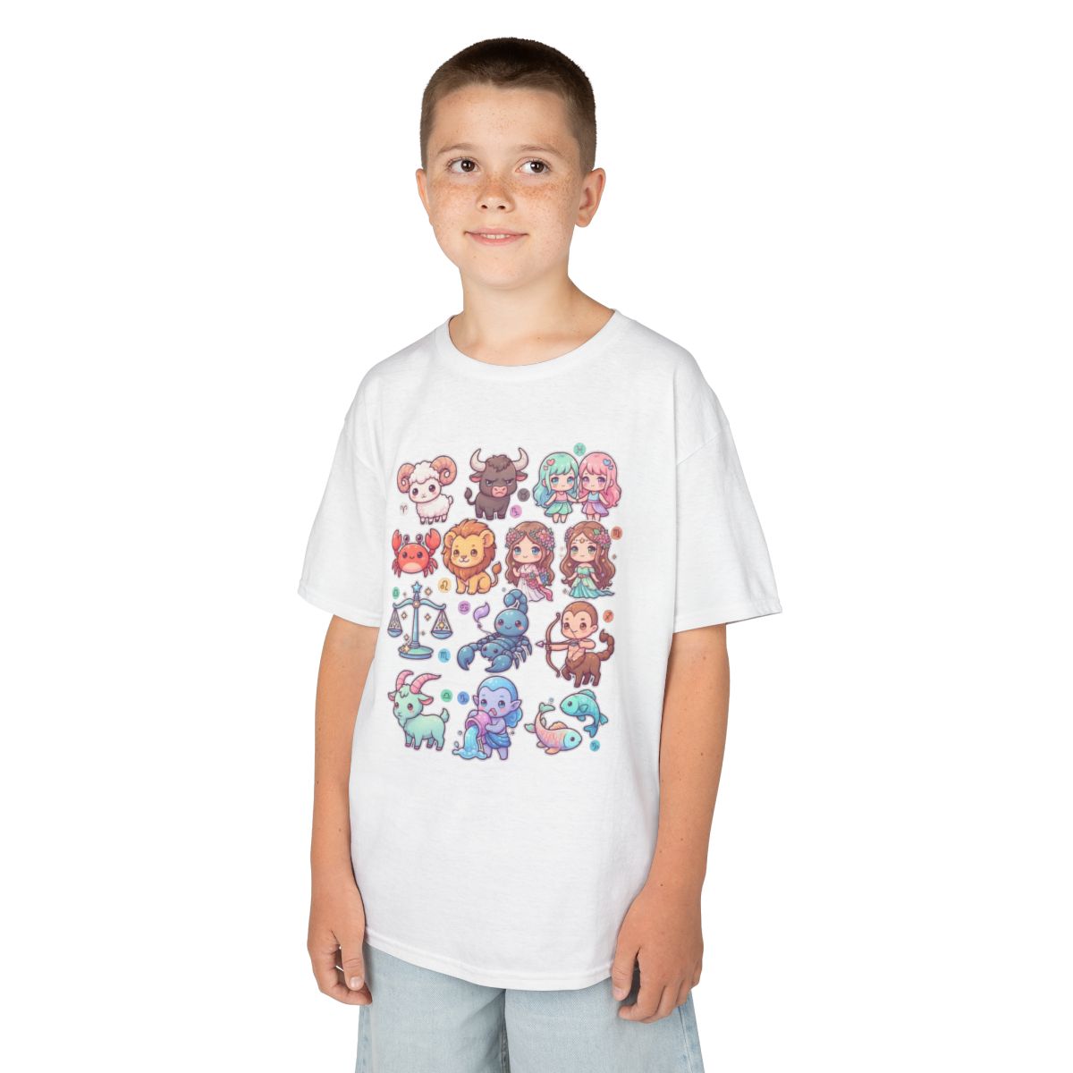 Color: White | Cute Chibi Zodiac Kids Tee