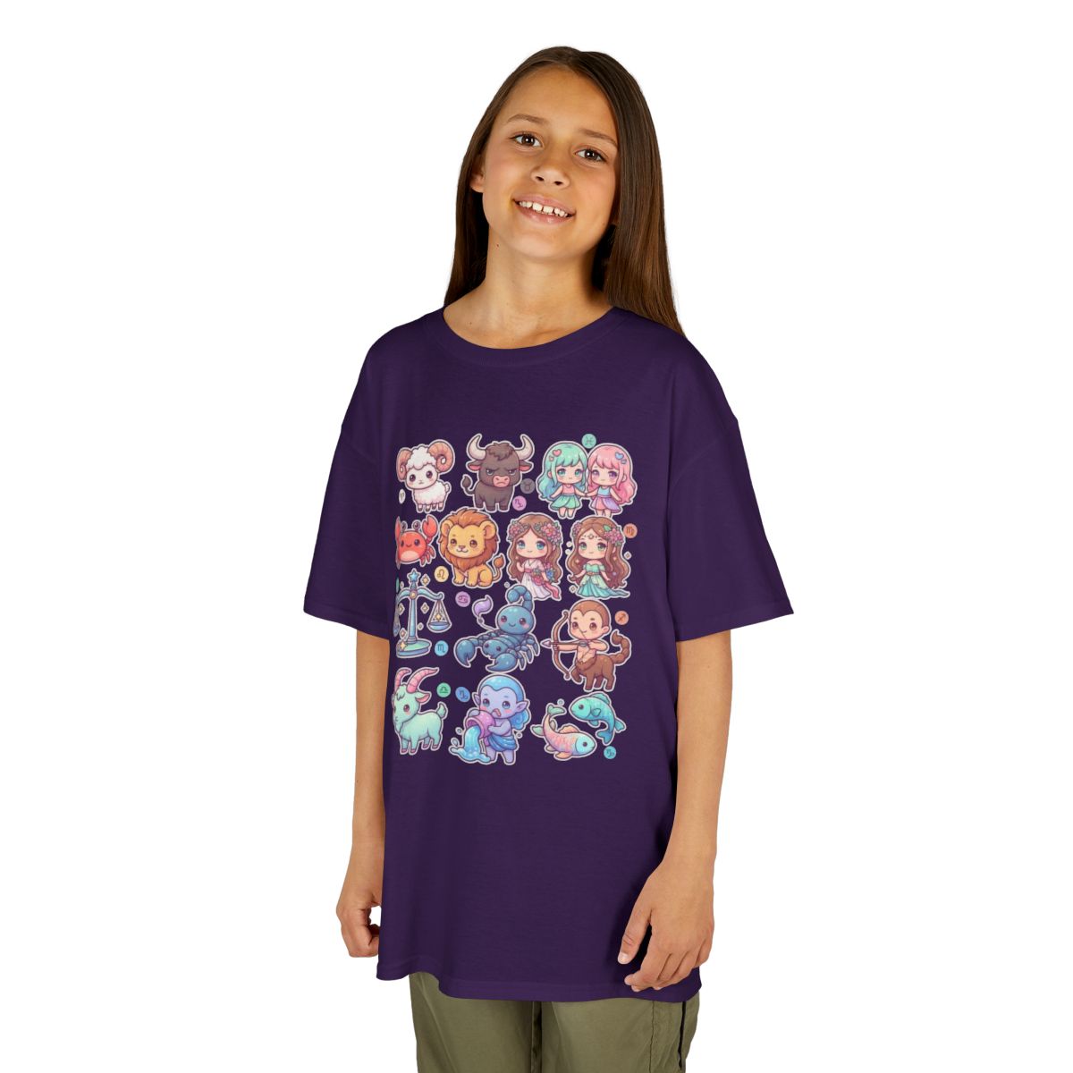 Color: Purple | Cute Chibi Zodiac Kids Tee