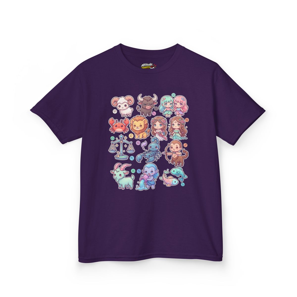Color: Purple | Cute Chibi Zodiac Kids Tee