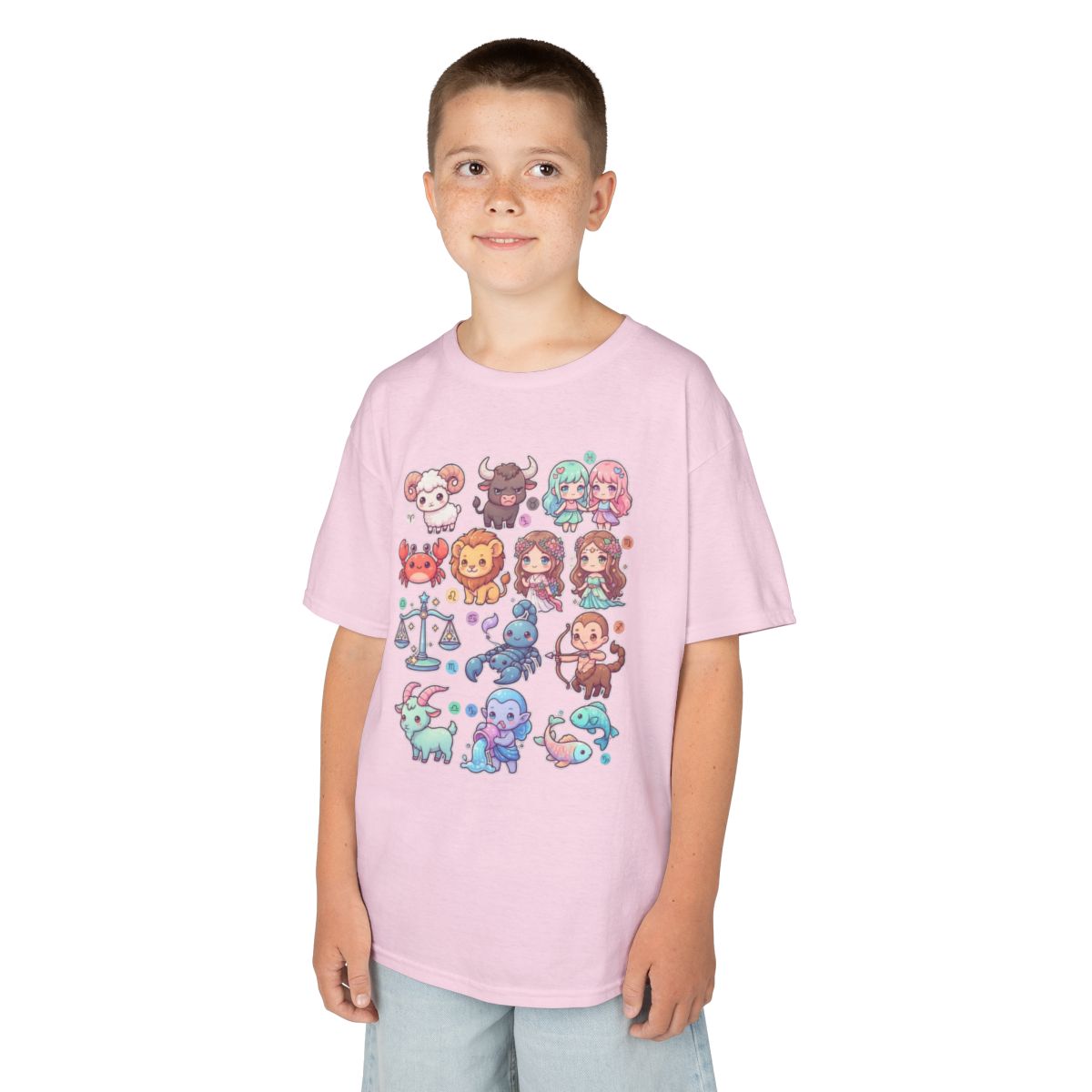 Color: Light Pink | Cute Chibi Zodiac Kids Tee