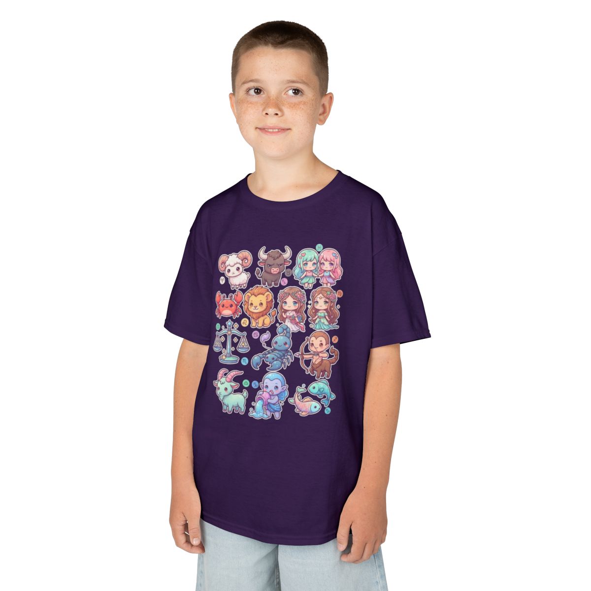 Color: Purple | Cute Chibi Zodiac Kids Tee
