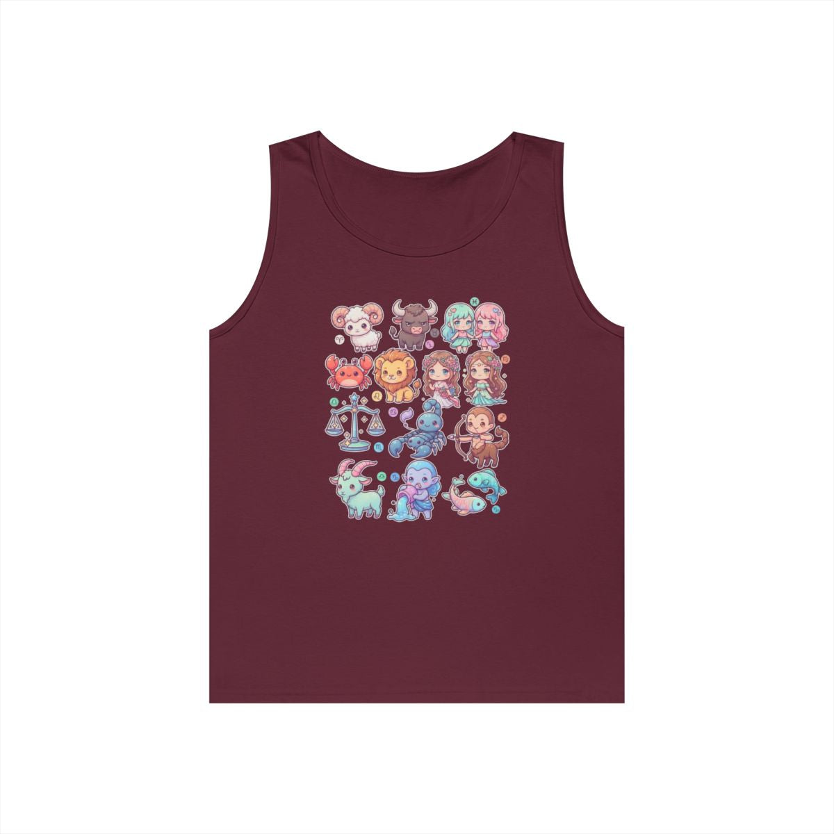 Color: Maroon | Cute Chibi Zodiac Tank Top