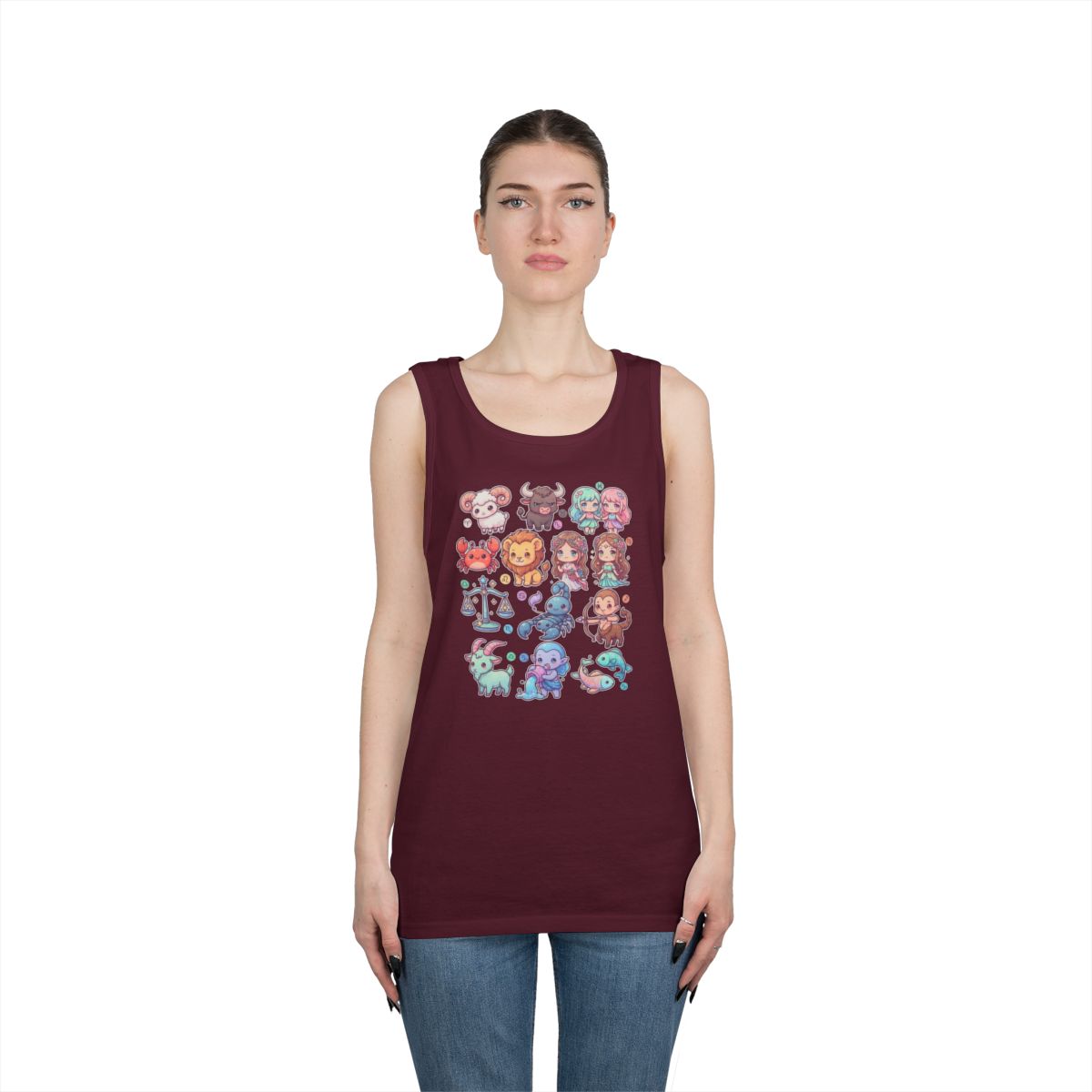 Color: Maroon | Cute Chibi Zodiac Tank Top