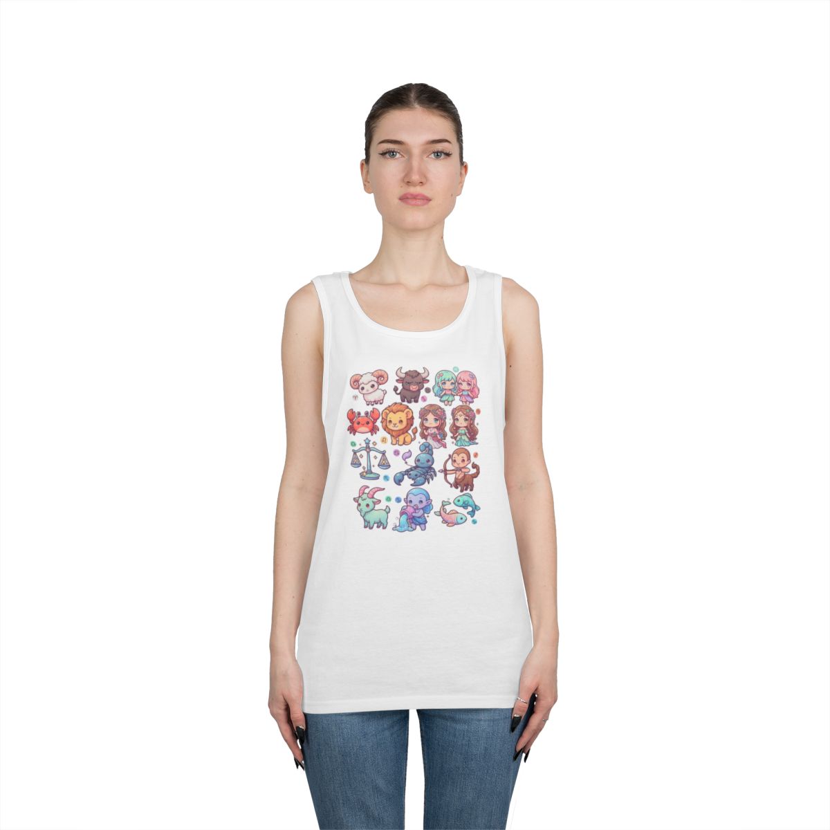 Color: White | Cute Chibi Zodiac Tank Top